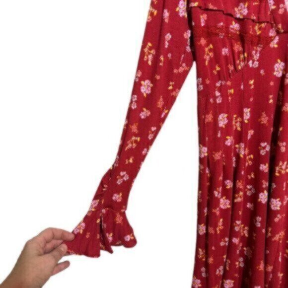 NWT Free People | Red Pop Combo Good Days Floral Print Mini Dress Size Large - Picture 5 of 12